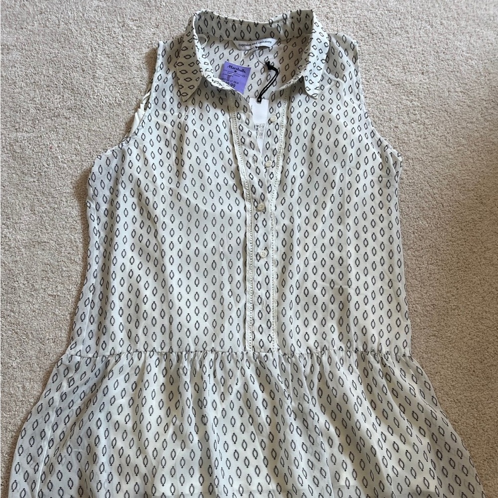 Cupcakes and Cashmere cream dress with black design - size large
